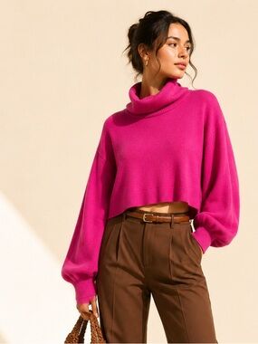 Aritzia Wilfred Rebecca Merino Turtleneck Sweater Statement Lantern sleeve 2X